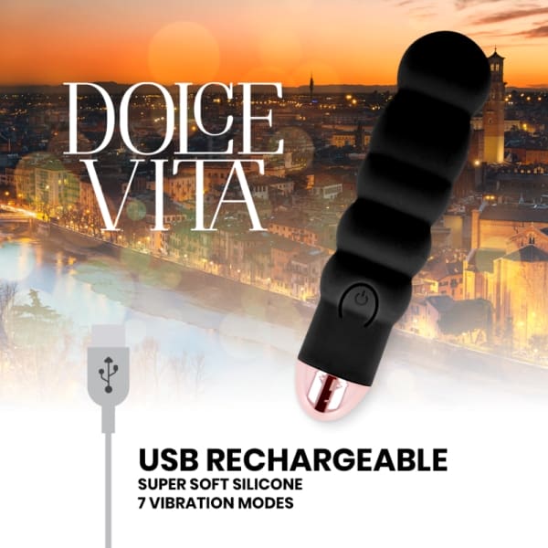 DOLCE VITA - RECHARGEABLE VIBRATOR SIX BLACK 7 SPEEDS 4